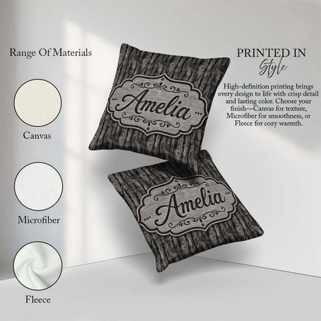 Custom Name Dark Wooden Planks Rustic Seamless Pattern Name Cute Square Filled Cushion Throw Pillow Sofa Bed Home Decor Zip Washable UK Made