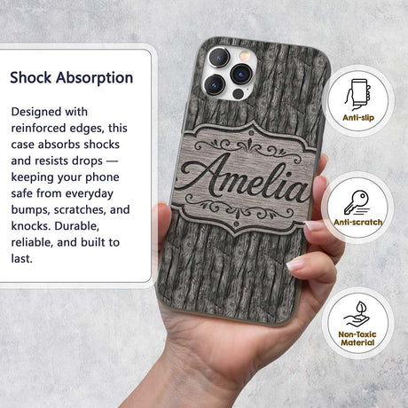 Dark Weathered Wooden Planks Rustic Seamless Custom Name Protective Phone Case Mobile Cover Durable Everyday Smartphone Shock Resistant