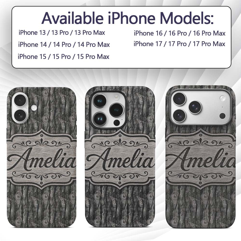 Dark Weathered Wooden Planks Rustic Seamless Custom Name Protective Phone Case Mobile Cover Durable Everyday Smartphone Shock Resistant