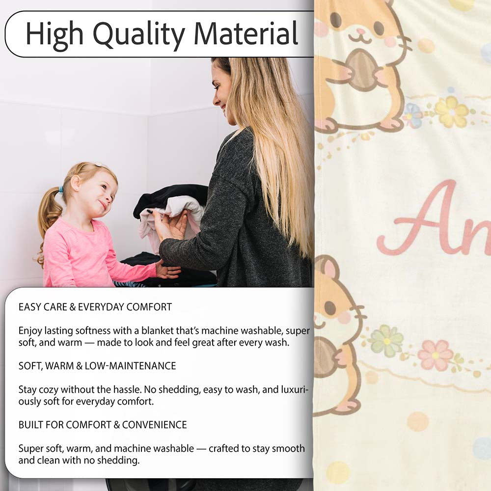 Cute Hamster Cartoon Animal Pattern Perfect Gift for Her Lovely  Personalised Custom Name Super Soft Fleece Blanket Bed Sofa Throw