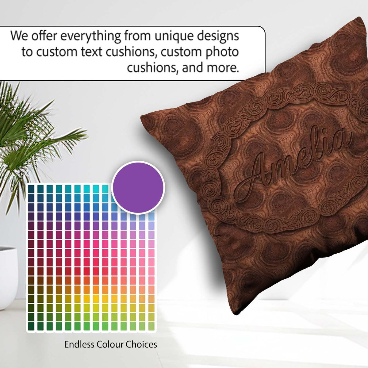 Custom Name Rich Swirling Wood Grain Texture Seamless Name Cute Square Filled Cushion Throw Pillow Sofa Bed Home Decor Zip Washable UK Made