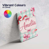 Personalised Name Watercolor Ribbon Bow Custom  Modern Room Accent Elegant Feature Canvas Wall Art Print Decor Picture Ready to Hang
