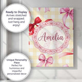 Personalised Name Watercolor Ribbon Bow Custom  Modern Room Accent Elegant Feature Canvas Wall Art Print Decor Picture Ready to Hang