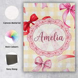 Personalised Name Watercolor Ribbon Bow Custom  Modern Room Accent Elegant Feature Canvas Wall Art Print Decor Picture Ready to Hang