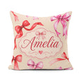 Custom Name Watercolor Ribbon Bow Seamless Pattern on Background Square Filled Cushion Throw Pillow Sofa Bed Home Decor Zip Washable UK Made