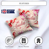 Custom Name Watercolor Ribbon Bow Seamless Pattern on Background Square Filled Cushion Throw Pillow Sofa Bed Home Decor Zip Washable UK Made