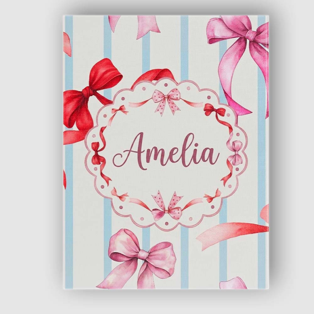 Personalised Name Watercolor Ribbon Bow Custom  Modern Room Accent Elegant Feature Canvas Wall Art Print Decor Picture Ready to Hang