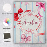 Personalised Name Watercolor Ribbon Bow Custom  Modern Room Accent Elegant Feature Canvas Wall Art Print Decor Picture Ready to Hang