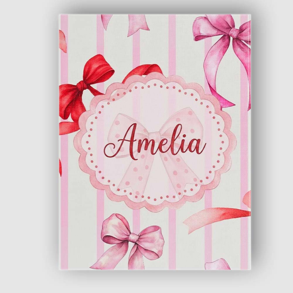 Personalised Name Watercolor Ribbon Bow Custom  Modern Room Accent Elegant Feature Canvas Wall Art Print Decor Picture Ready to Hang