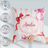 Custom Name Watercolor Ribbon Bow Seamless Pattern on Background Square Filled Cushion Throw Pillow Sofa Bed Home Decor Zip Washable UK Made