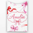 Watercolor Ribbon Bow Seamless Pattern on Light Grey Background  Personalised Custom Name Super Soft Fleece Blanket Bed Sofa Throw
