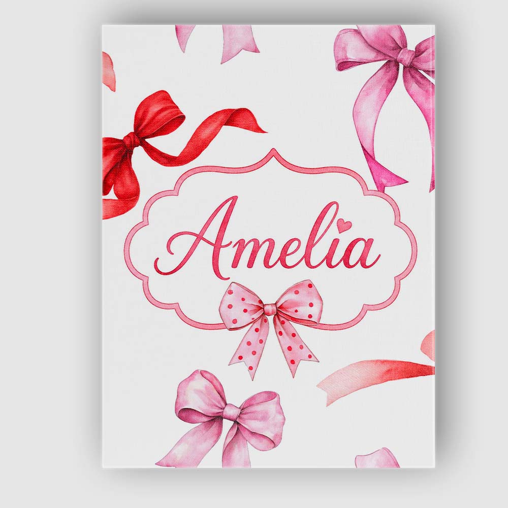 Personalised Name Watercolor Ribbon Bow Custom  Modern Room Accent Elegant Feature Canvas Wall Art Print Decor Picture Ready to Hang
