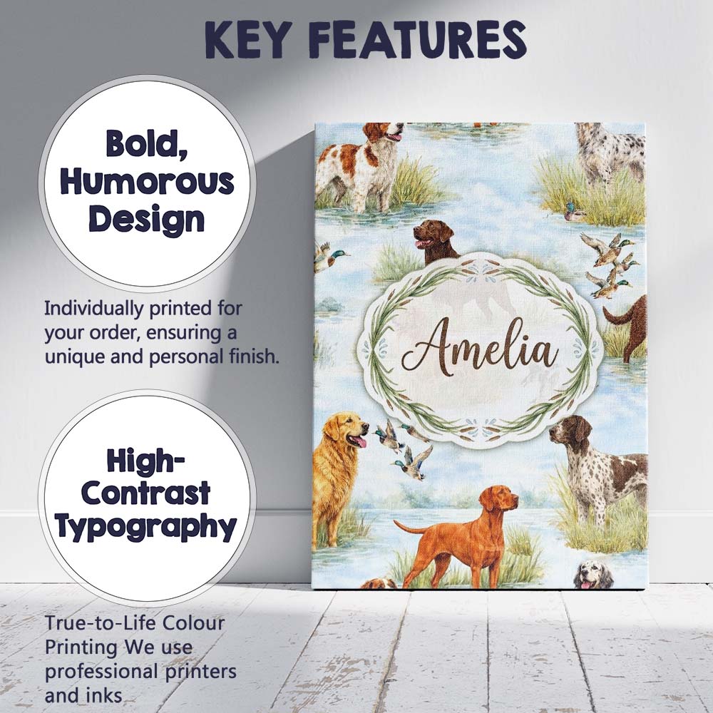 Personalised Name Watercolor Hunting Dogs Custom  Unique Gift Idea Elegant Feature Canvas Wall Art Print Decor Picture Ready to Hang