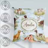 Custom Name Watercolor Hunting Dogs Lake Nature Seamless Pattern Square Filled Cushion Throw Pillow Sofa Bed Home Decor Zip Washable UK Made