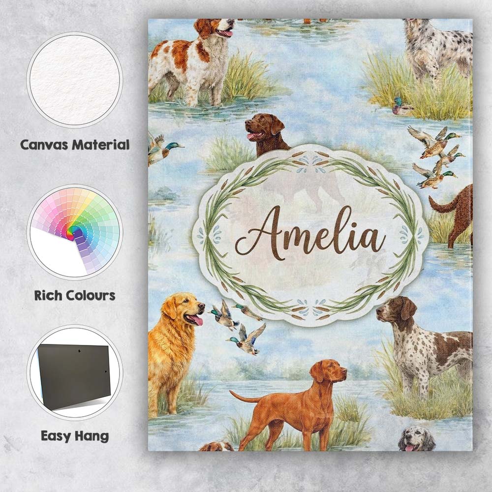 Personalised Name Watercolor Hunting Dogs Custom  Unique Gift Idea Elegant Feature Canvas Wall Art Print Decor Picture Ready to Hang