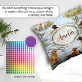 Custom Name Watercolor Hunting Dogs Lake Nature Seamless Pattern Square Filled Cushion Throw Pillow Sofa Bed Home Decor Zip Washable UK Made
