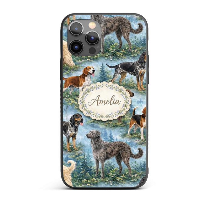Watercolor Hunting Dogs Forest Nature Seamless Custom Name Protective Phone Case Mobile Cover Durable Everyday Smartphone Shock Resistant