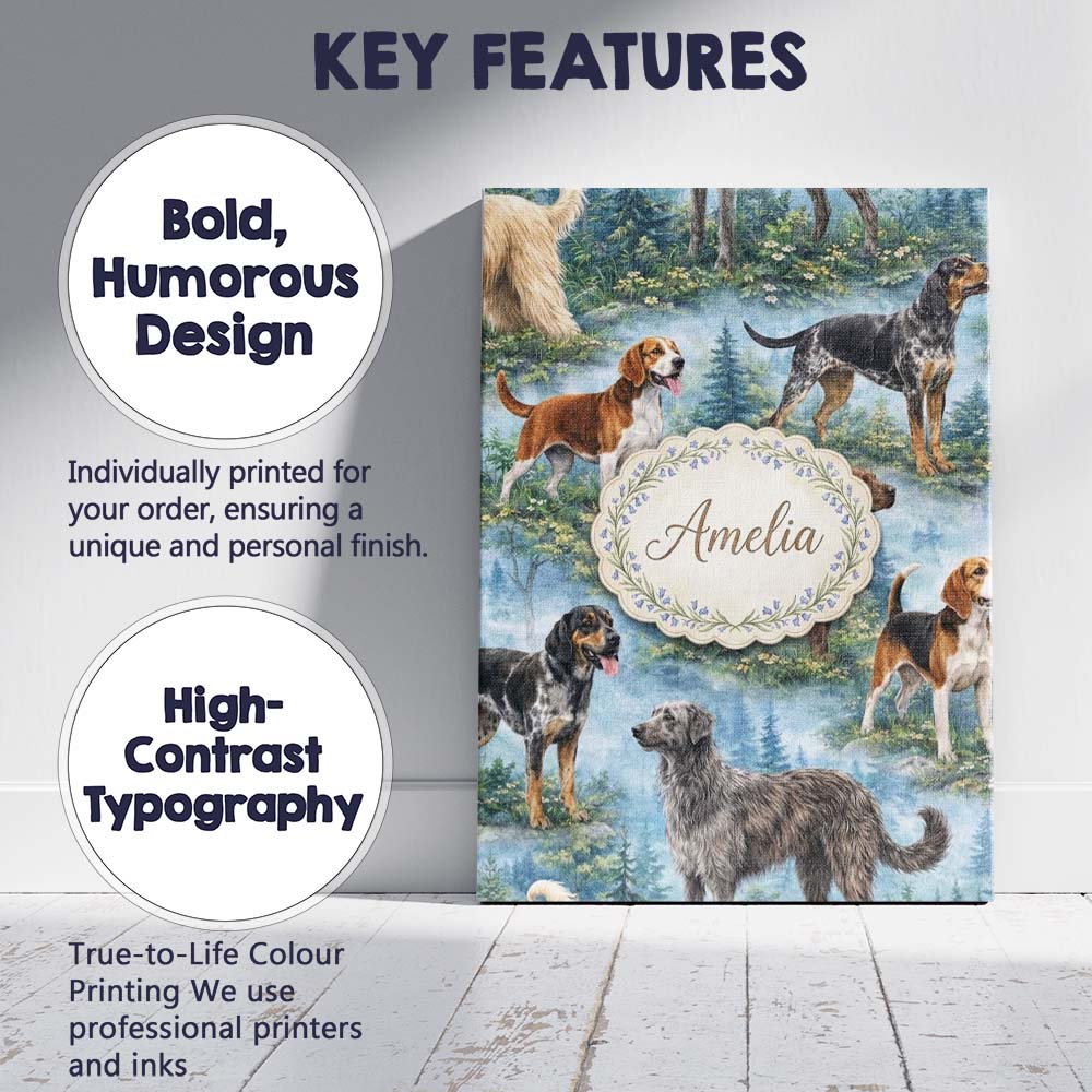 Personalised Name Watercolor Hunting Dogs Custom  Unique Gift Idea Elegant Feature Canvas Wall Art Print Decor Picture Ready to Hang