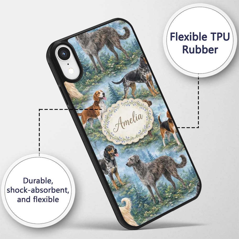 Watercolor Hunting Dogs Forest Nature Seamless Custom Name Protective Phone Case Mobile Cover Durable Everyday Smartphone Shock Resistant