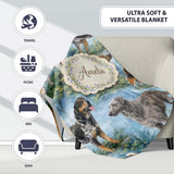Watercolor Hunting Dogs Forest Nature Seamless Pattern Lovely  Personalised Custom Name Super Soft Fleece Blanket Bed Sofa Throw
