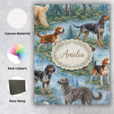 Personalised Name Watercolor Hunting Dogs Custom  Unique Gift Idea Elegant Feature Canvas Wall Art Print Decor Picture Ready to Hang
