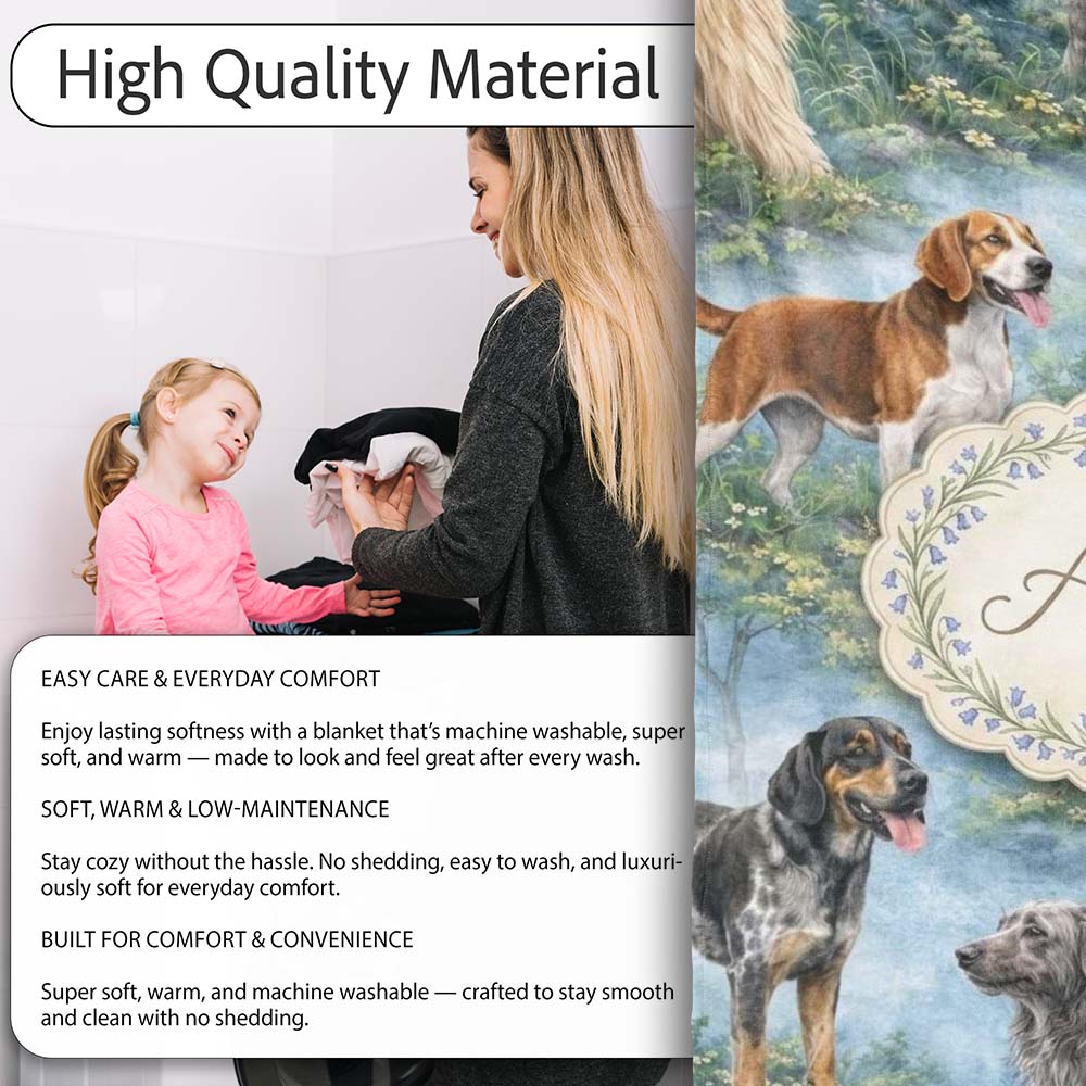 Watercolor Hunting Dogs Forest Nature Seamless Pattern Lovely  Personalised Custom Name Super Soft Fleece Blanket Bed Sofa Throw