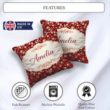Custom Name Red Small Floral Seamless Pattern Perfect for Her Square Filled Cushion Throw Pillow Sofa Bed Home Decor Zip Washable UK Made
