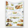Cute Dachshund Puppy Garden Floral Seamless Pattern Cute Unique Gift  Personalised Custom Name Super Soft Fleece Blanket Bed Sofa Throw