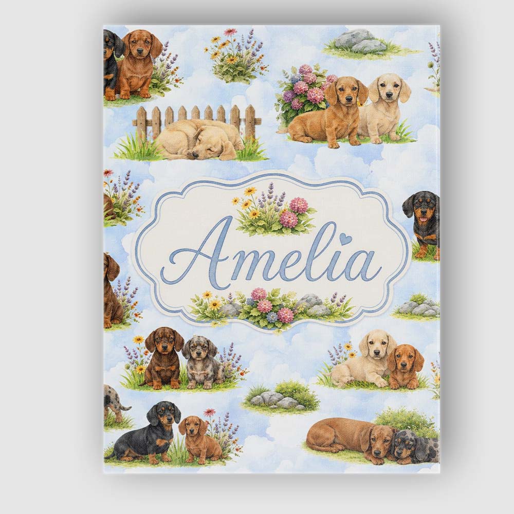 Personalised Name Cute Dachshund Puppy Custom  Modern Room Accent Elegant Feature Canvas Wall Art Print Decor Picture Ready to Hang
