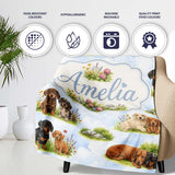 Cute Dachshund Puppy Garden Floral Seamless Pattern Cute Unique Gift  Personalised Custom Name Super Soft Fleece Blanket Bed Sofa Throw
