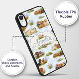 Cute Dachshund Puppy Garden Floral Printed Design Custom Name Protective Phone Case Mobile Cover Durable Everyday Smartphone Shock Resistant