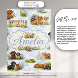 Cute Dachshund Puppy Garden Floral Seamless Pattern Cute Unique Gift  Personalised Custom Name Super Soft Fleece Blanket Bed Sofa Throw
