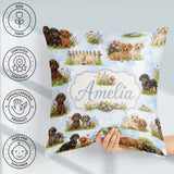Custom Name Cute Dachshund Puppy Garden Floral Seamless Pattern Square Filled Cushion Throw Pillow Sofa Bed Home Decor Zip Washable UK Made