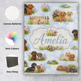 Personalised Name Cute Dachshund Puppy Custom  Modern Room Accent Elegant Feature Canvas Wall Art Print Decor Picture Ready to Hang