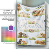 Cute Dachshund Puppy Garden Floral Seamless Pattern Cute Unique Gift  Personalised Custom Name Super Soft Fleece Blanket Bed Sofa Throw