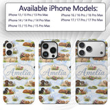 Cute Dachshund Puppy Garden Floral Printed Design Custom Name Protective Phone Case Mobile Cover Durable Everyday Smartphone Shock Resistant