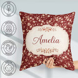Custom Name Red Small Floral Seamless Pattern Perfect for Her Square Filled Cushion Throw Pillow Sofa Bed Home Decor Zip Washable UK Made