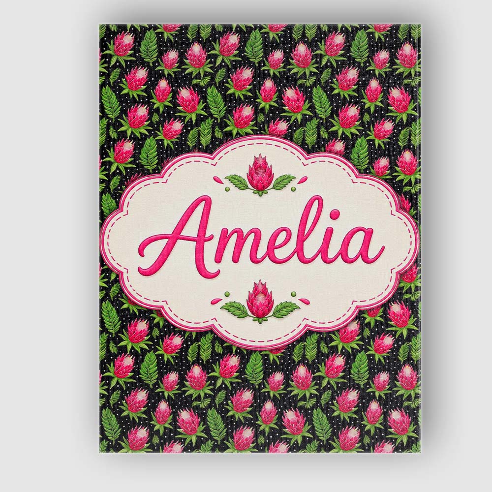 Personalised Name Protea Flower and Fern Custom  Unique Gift Idea Elegant Feature Canvas Wall Art Print Decor Picture Ready to Hang