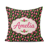 Custom Name Protea Flower and Fern Leaf Pattern on Black Lovely Square Filled Cushion Throw Pillow Sofa Bed Home Decor Zip Washable UK Made