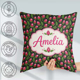 Custom Name Protea Flower and Fern Leaf Pattern on Black Lovely Square Filled Cushion Throw Pillow Sofa Bed Home Decor Zip Washable UK Made