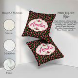 Custom Name Protea Flower and Fern Leaf Pattern on Black Lovely Square Filled Cushion Throw Pillow Sofa Bed Home Decor Zip Washable UK Made