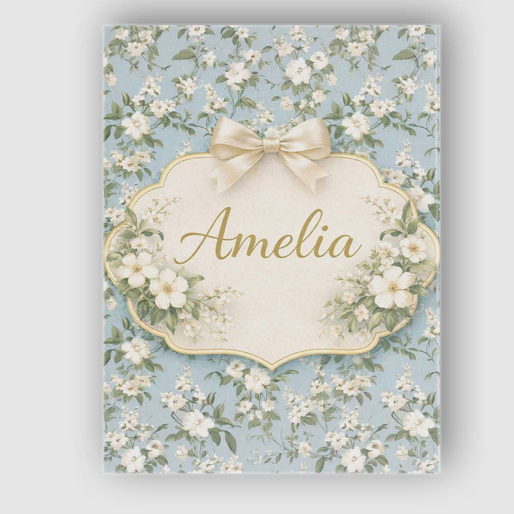Personalised Name Light Blue Ditsy Floral Small Blossom Repeat Cute Custom Canvas Wall Art Print Decor Picture Ready to Hang