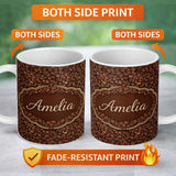 Personalized Custom Name Coffee Beans Mixed Roast Seamless Pattern Charming Kitchen Decor 11oz Ceramic Coffee Tea Mug White Large Handle