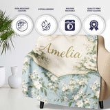 Light Blue Ditsy Floral Small Blossom Repeat Cute Unique Gift Lovely Personalised Custom Name Super Soft Fleece Blanket Bed Sofa Throw