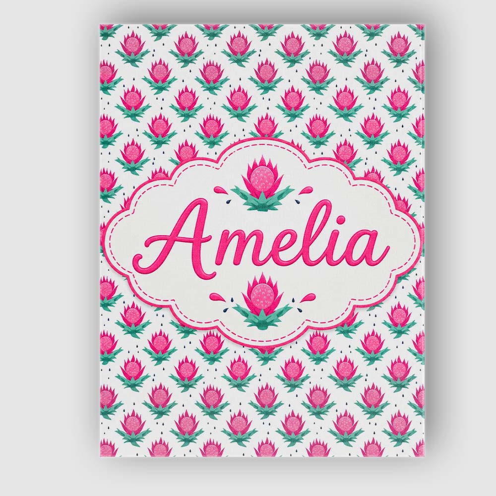 Personalised Name Stylised Pink Floral Bud Custom  Unique Gift Idea Elegant Feature Canvas Wall Art Print Decor Picture Ready to Hang