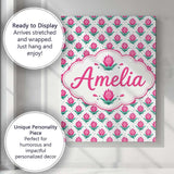 Personalised Name Stylised Pink Floral Bud Custom  Unique Gift Idea Elegant Feature Canvas Wall Art Print Decor Picture Ready to Hang