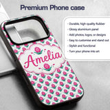Stylised Pink Floral Bud Pattern Printed Design Custom Name Protective Phone Case Mobile Cover Durable Everyday Smartphone Shock Resistant