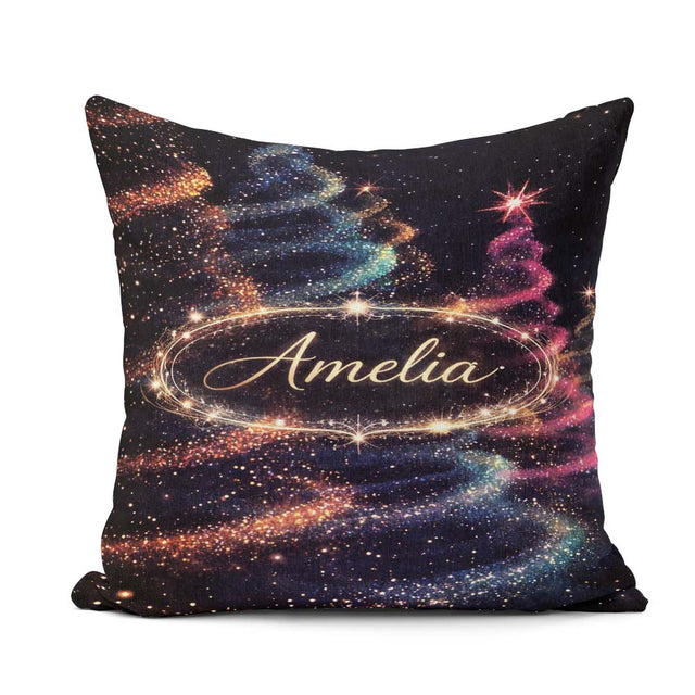 Custom Name Abstract Christmas Tree Lights Seamless Pattern Square Filled Cushion Throw Pillow Sofa Bed Home Decor Zip Washable UK Made
