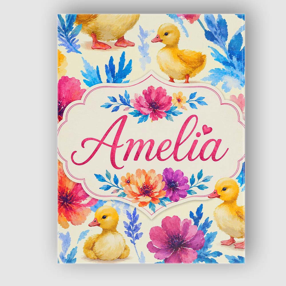 Personalised Name Watercolour Ducklings Custom  Modern Room Accent Elegant Feature Canvas Wall Art Print Decor Picture Ready to Hang