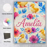 Personalised Name Watercolour Ducklings Custom  Modern Room Accent Elegant Feature Canvas Wall Art Print Decor Picture Ready to Hang